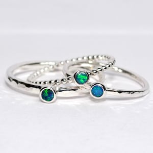 Australian mini opal doublet ring. Sterling silver and 3mm opal doublet stacking ring