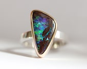 Australian boulder opal ring. 9ct gold and silver mixed metal ring . One of a kind jewellery.