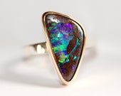 Australian boulder opal ring. 9ct gold and silver mixed metal ring . One of a kind jewellery.
