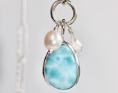 Larimar cluster Necklace. Sterling silver with larimar gemstone.