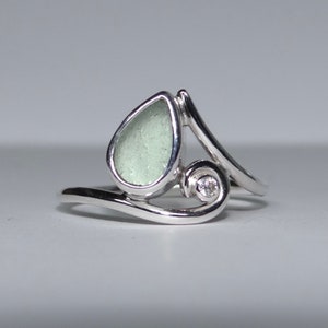 Sea glass engagement ring. wave inspired ring. Hand shaped natural Sea glass engagement ring. Swirl ring