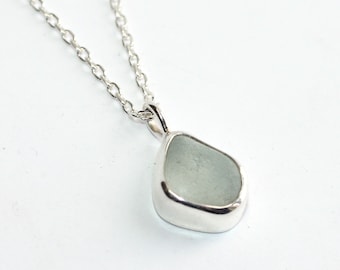 Sea glass necklace. Minimal style sea glass bezel necklace