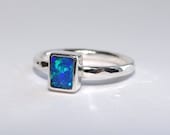 australian opal doublet ring. Sterling silver opal ring