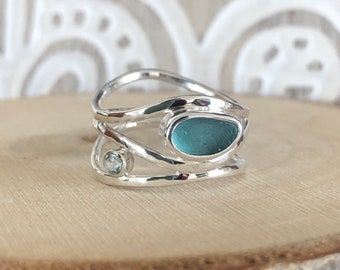 Shoreline sea glass and gemstone ring