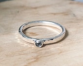 Salt and pepper diamond ring. Sterling silver and diamond stacking ring