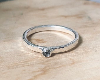 Salt and pepper diamond ring. Sterling silver and diamond stacking ring