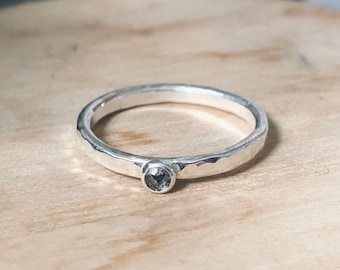 Sterling silver Salt and pepper diamond stacking ring