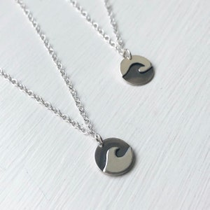 Wave necklace. Sterling silver wave disc necklace. Minimal jewellery. Surf jewellery
