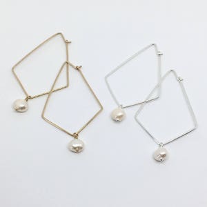 Geometric hoop earrings. Sterling silver. Gold filled. pearl image 1