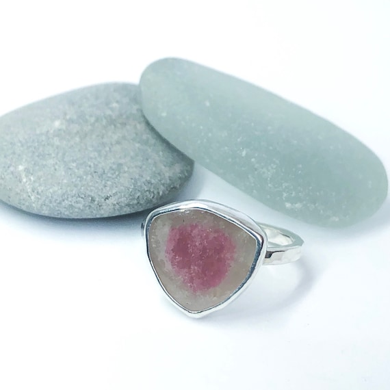 Watermelon tourmaline ring. One of a kind jewellery.  Bi colour tourmaline and sterling silver