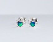 Small opal stud earrings. 3mm Australian opal doublet earrings