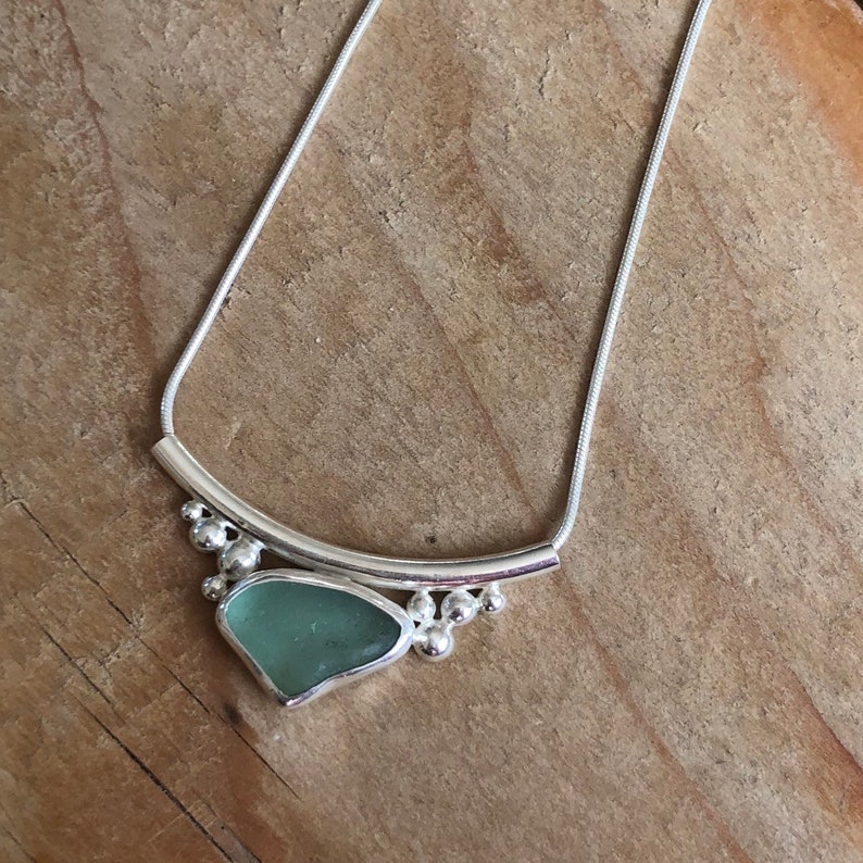 Pendant Sterling silver sea glass necklace Seaglass jewelry