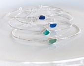 Sea glass glass hammered bracelet. Custom made sea glass bangle. Minimal jewellery