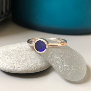 Seeglas Verlobungsring. Handgeformter natürlicher Sterling Silber Seeglas Ring