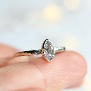 9ct white Gold salt and pepper diamond engagement ring. Rose cut diamond ring