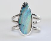 Stripey boulder opal ring. Triple band design