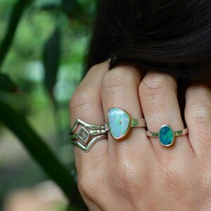 Australian Opal Ring, 9ct Gold Bezel, Sterling Silver Band, Size 7.5 image 7