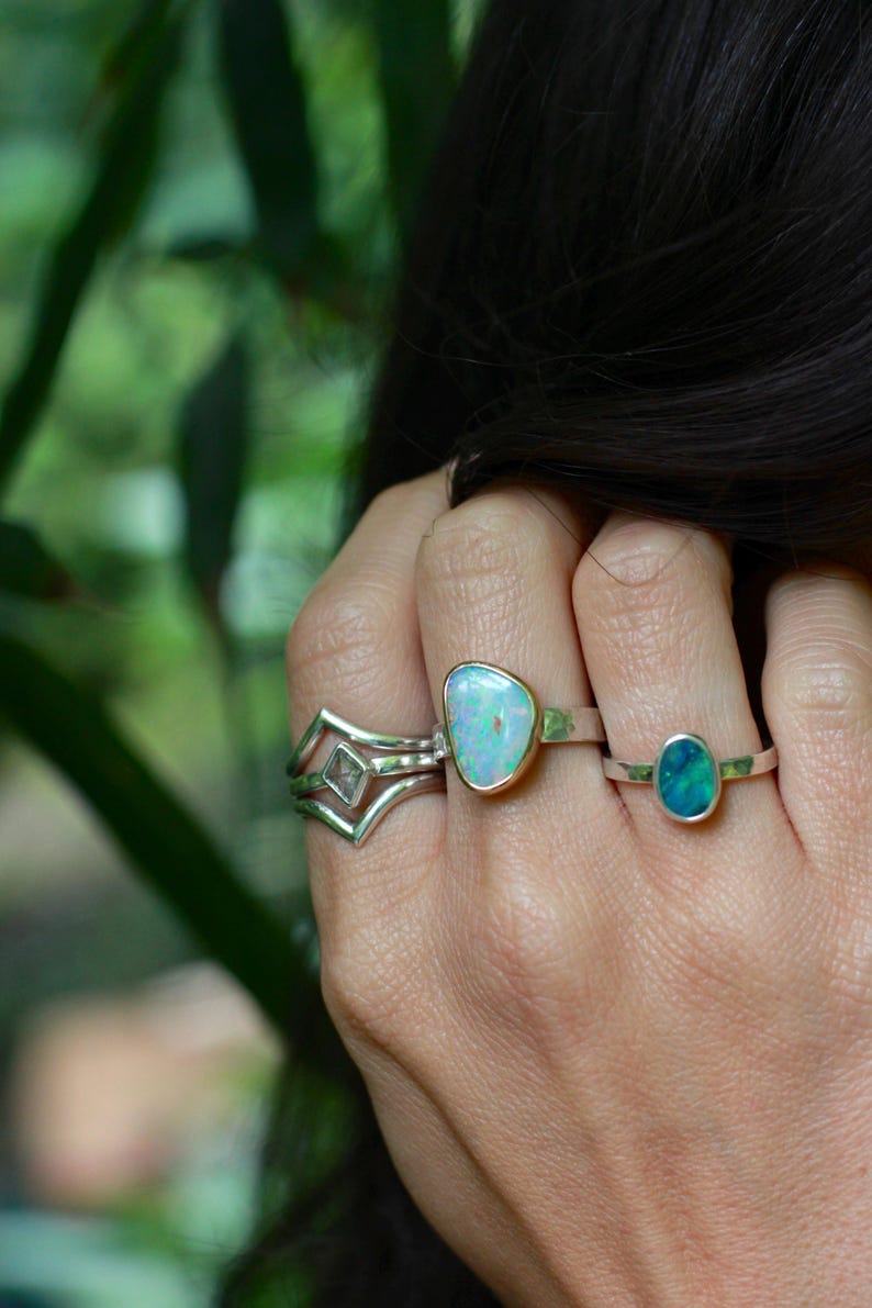 Australian Opal Ring, 9ct Gold Bezel, Sterling Silver Band, Size 7.5 image 7