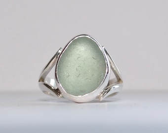 Sea glass ring. Sterling silver chunky seafoam seaglass ring. Sea glass jewellery. Handmade. sea glass. Beach glass.