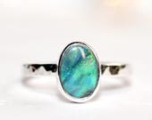 Australian black opal ring. Sterling silver Australian opal ring