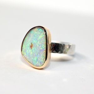 Gold and silver australian opal ring. pipe opal ring. One of a kind mixed metal ring image 4