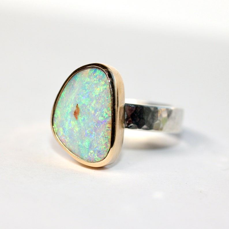 Gold and silver australian opal ring. pipe opal ring. One of a kind mixed metal ring image 4