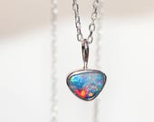 Firey opal doublet necklace. Australian opal necklace