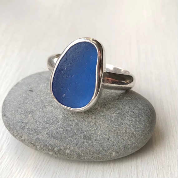 Prik scherp gek geworden Sea Glass Ring. Sterling Silver Chunky Blue Seaglass Ring. Sea - Etsy