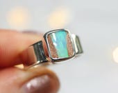 Sterling silver australian opal ring. pipe opal ring. One if a kind jewellery.