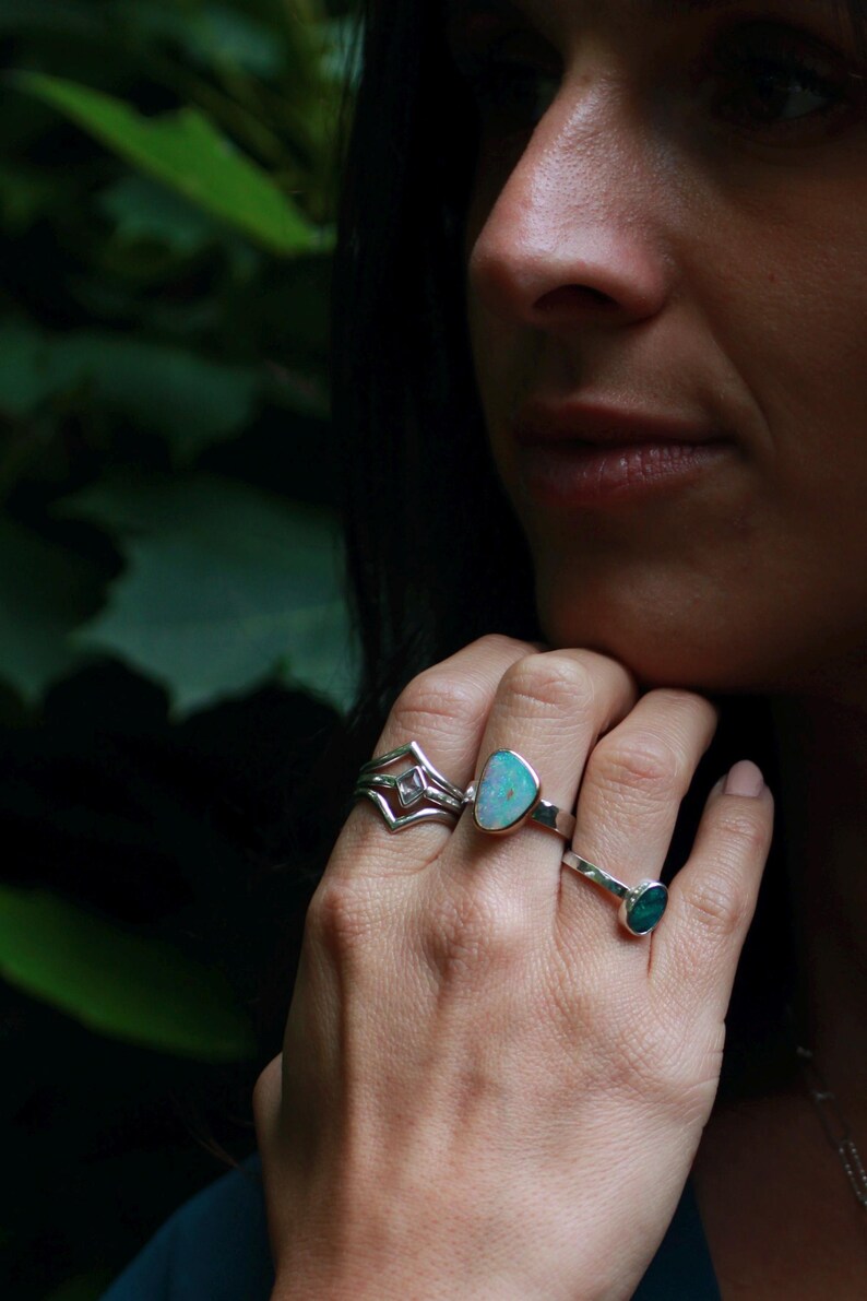 Australian Opal Ring, 9ct Gold Bezel, Sterling Silver Band, Size 7.5 image 10