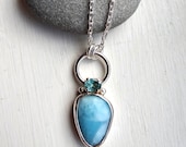 Larimar and apatite Necklace. Sterling silver with larimar gemstone.