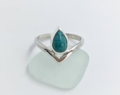 Turquoise. Wishbone ring. Sterling silver. Pear. Teardrop. Handmade ring. Gift.