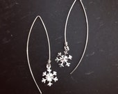 Snowflake earrings. Sterling silver. Marquise. Christmas earrings