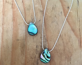 Paua shell necklace. Sterling silver. Briolette necklace. Minimal jewellery. Surf.