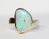 Gold and silver australian opal ring. pipe opal ring. One of a kind mixed metal ring