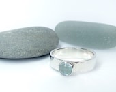 Hammered stacking ring. Aquamarine gemstone. Sterling silver. Bezel. Ring