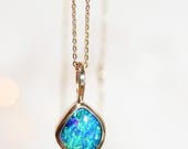 9ct gold gem quality opal doublet necklace.