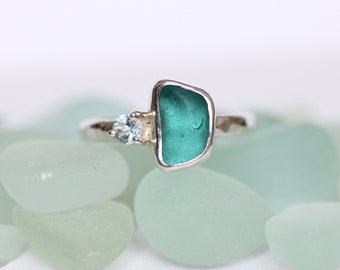 Turquoise Sea glass engagement ring