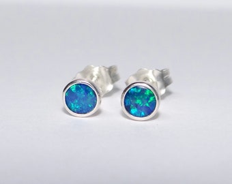 Opal stud earrings. 4mm Australian opal doublet earrings