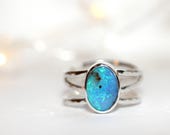 Wavy band boulder opal ring