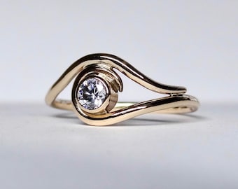 Wave Moissanite Engagement Ring, Swirl Ocean Design