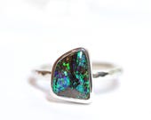 Silver Australian boulder opal ring
