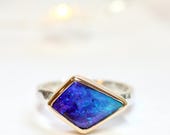 Mixed metal 9ct gold and silver Australian boulder opal ring