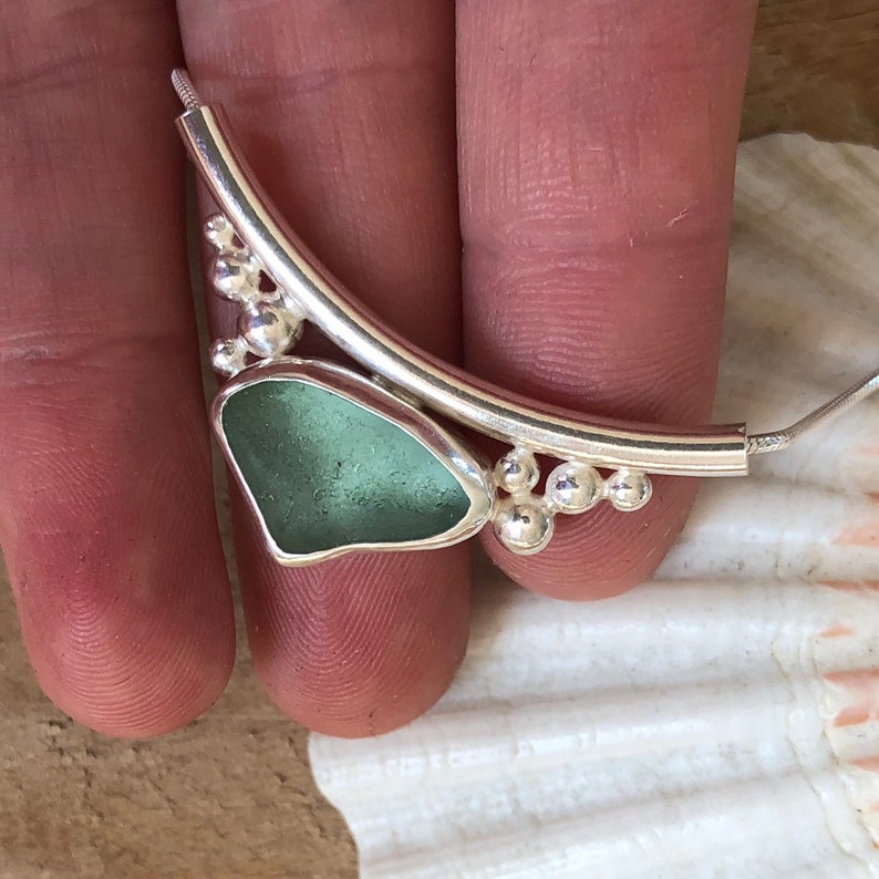 Pendant Sterling silver sea glass necklace Seaglass jewelry