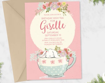 Bunny Teacup Printable Kids Birthday Invite