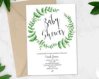 Printable Baby Shower Invitation | Baby Shower Invite | DIY Printable | Wreath Leaves Greenery