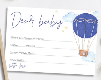 Hot Air Balloon Baby Shower Printable Predictions Card