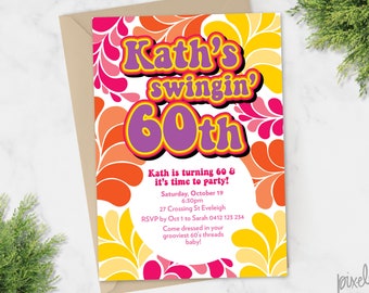 Swinging 60th Hippy Printable Birthday Invitation