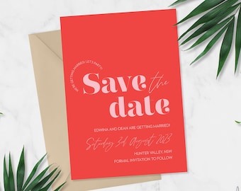 Modern Simple Red Pink Save the date | Printable Wedding invitation