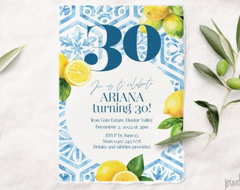 30th Almalfi Italian Mediterranean Printable Birthday Invitation